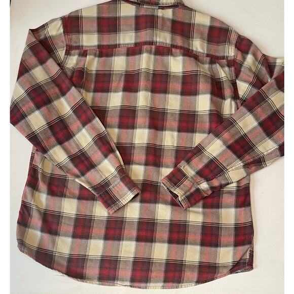Weatherproof Vintage Men Shirt L Red Beige Brown Plaid Worn-In Grunge Workwear - Picture 8 of 12